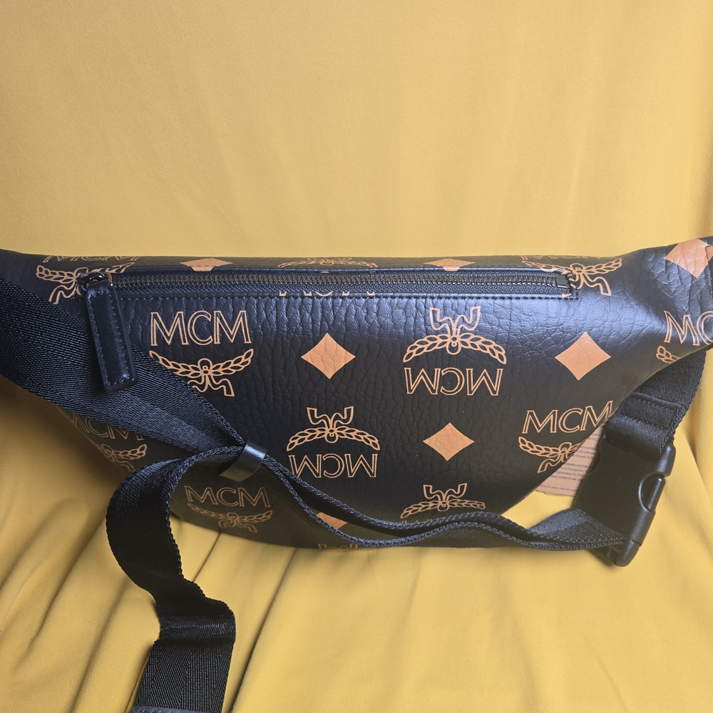 MCM Black & Cognac Monogram Leather Belt Bag - Picture 2 of 4